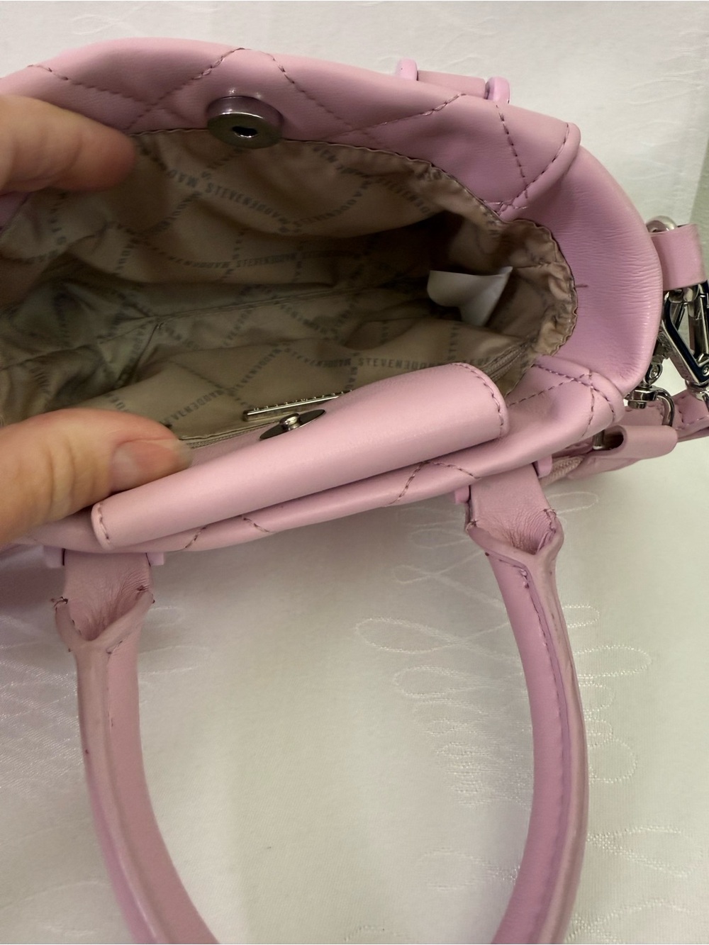Steve Madden Pink Quilted Mini Tote Crossbody Bag w Pouch - Picture 6 of 9